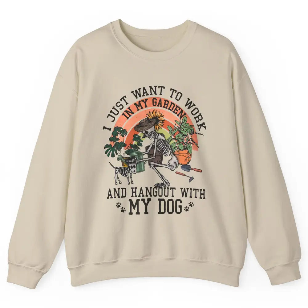 Retro Skeleton Gardening In The Garden Hang Out With My Dog Unisex Crewneck Sweatshirt