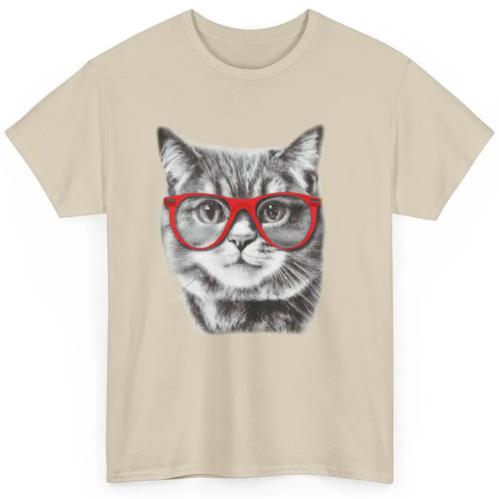 Funny Cat With Red Glasses Kitten Pets Cat Lovers Gift Classic Unisex T-Shirt