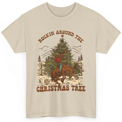 Funny Cowboy Horsing Rocking Around Christmas Tree Western Classic Unisex T-Shirt