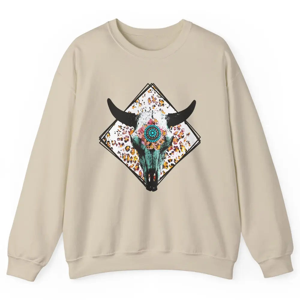 Aztec Heifer Steer Cow Skull Cowboy Gemstone Leopard Vintage Unisex Crewneck Sweatshirt