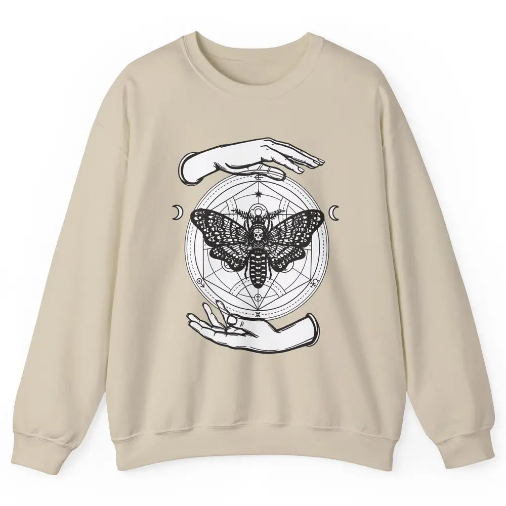 Alchemy Death Moth Occult Magical Moon Witch Hands Gothic Unisex Crewneck Sweatshirt