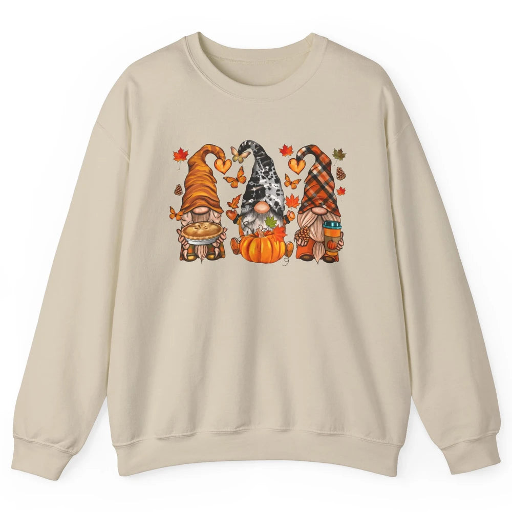 Retro Fall Gnomies Pumpkin Falling Leaves Thanksgiving Gnome Unisex Crewneck Sweatshirt