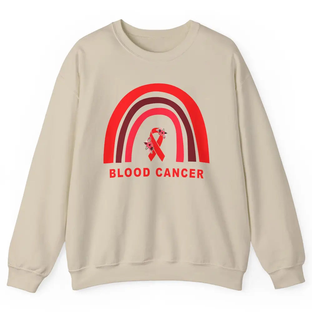 Blood Cancer Awareness Floral Red Ribbon Cute Rainbow Unisex Crewneck Sweatshirt