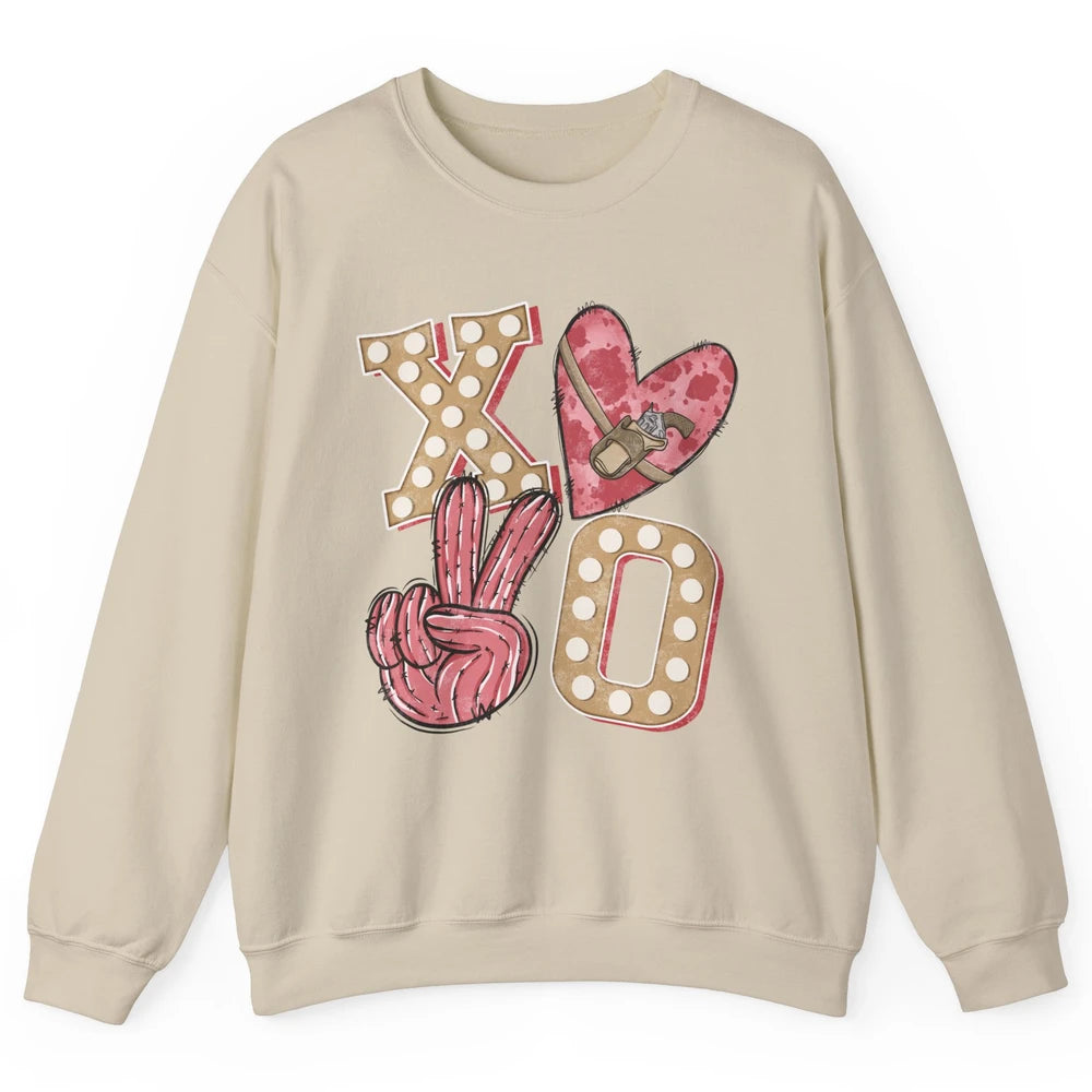 XOXO Hugs And Kisses Leopard Heart Cowboy Love Rodeo Western Country Unisex Crewneck Sweatshirt