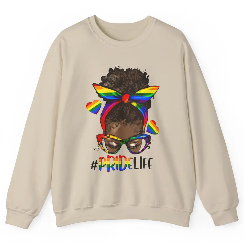 Black Melanin Messy Bun Rainbow Bandana Pride Life LGBTQ Unisex Crewneck Sweatshirt