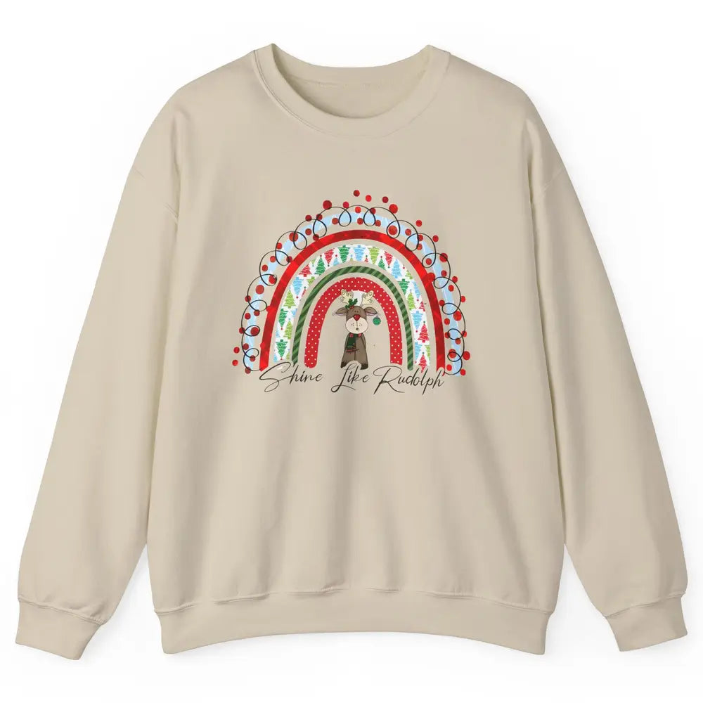 Boho Christmas Tree Rainbow Shine Like Reindeer Christmas Unisex Crewneck Sweatshirt