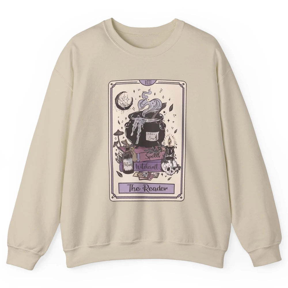 Retro Skull Books The Reader Tarot Card Witchcraft Halloween Unisex Crewneck Sweatshirt