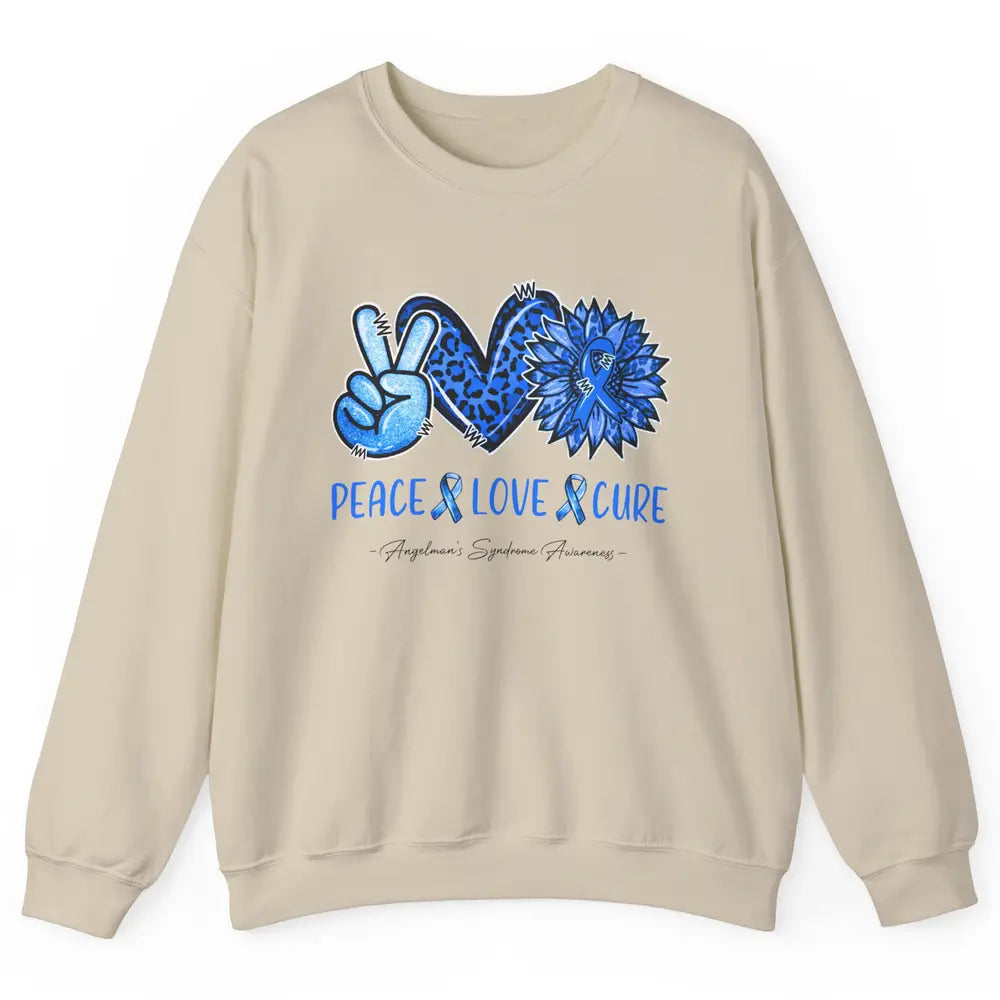 Angelman's Syndrome Blue Ribbon Peace Love Cure Sunflower Unisex Crewneck Sweatshirt