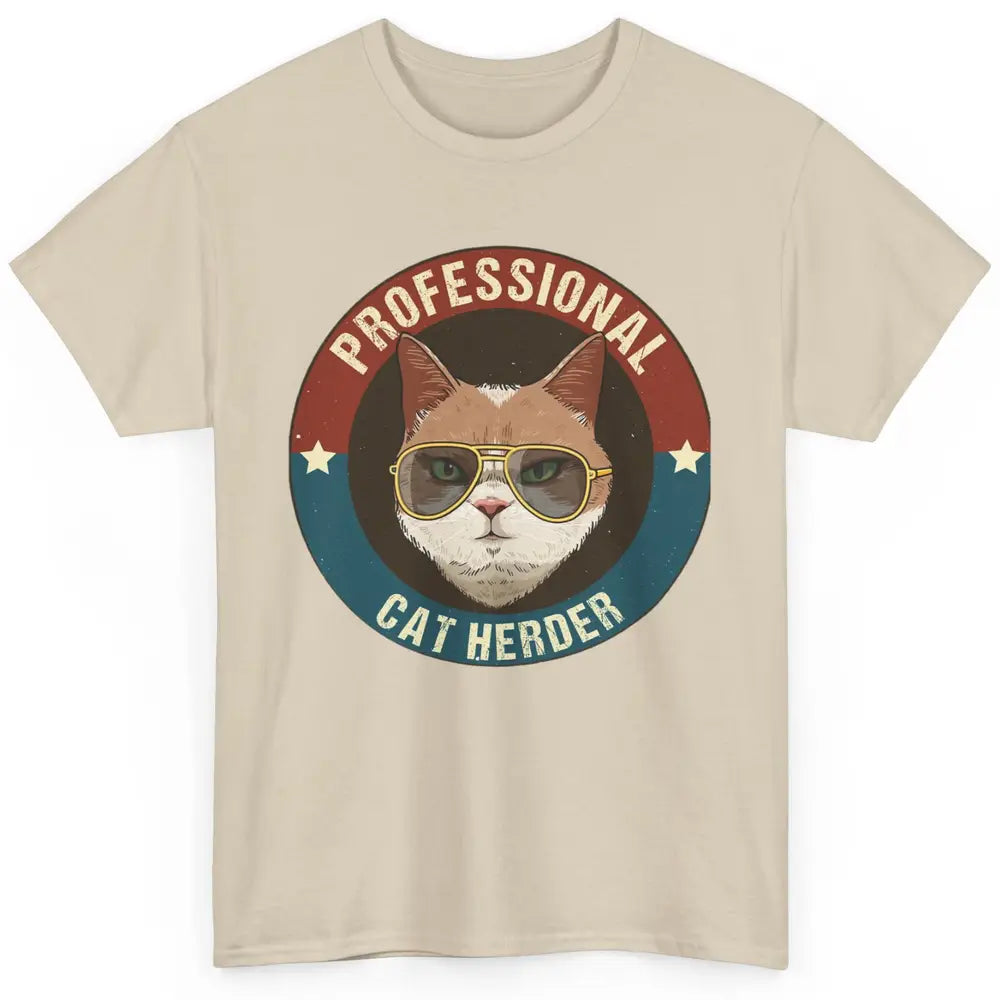 Vintage Cat Glasses Professional Cat Herder Cat Mom Cat Dad Classic Unisex T-Shirt