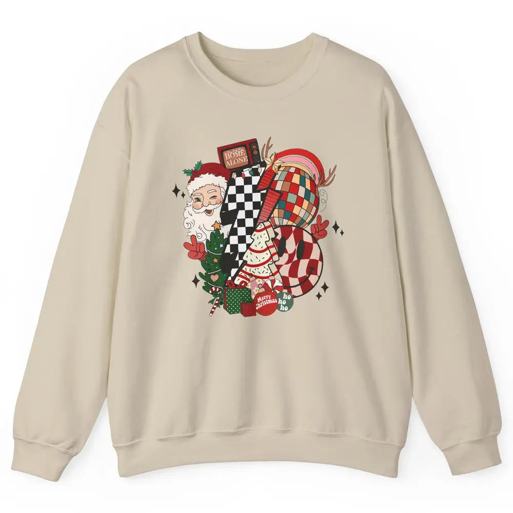 Retro Santa Christmas Tree Cake Lightning Bolt Western Unisex Crewneck Sweatshirt