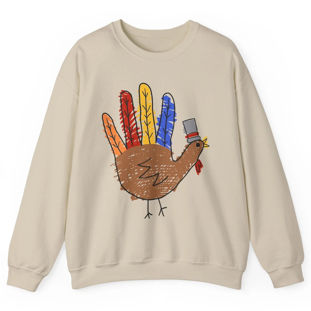 Thanksgiving Hand Turkey Funny Thanksgiving Teacher Thankful Unisex Crewneck Sweatshirt