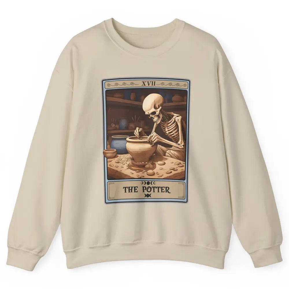 Retro Skeleton The Potter Tarot Card Halloween Pottery Lover Unisex Crewneck Sweatshirt