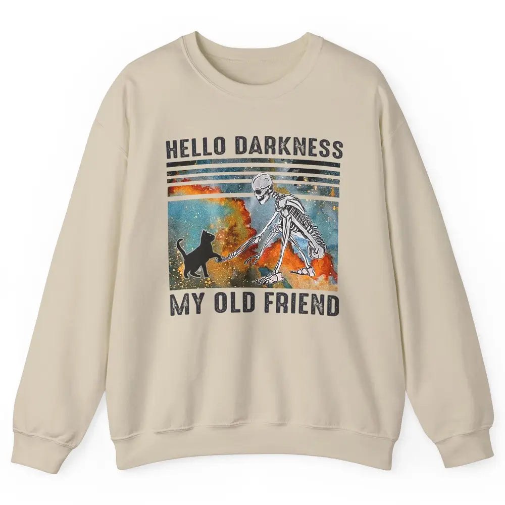 Black Cat And Skeleton Hello Darkness My Old Friend Cat Love Unisex Crewneck Sweatshirt