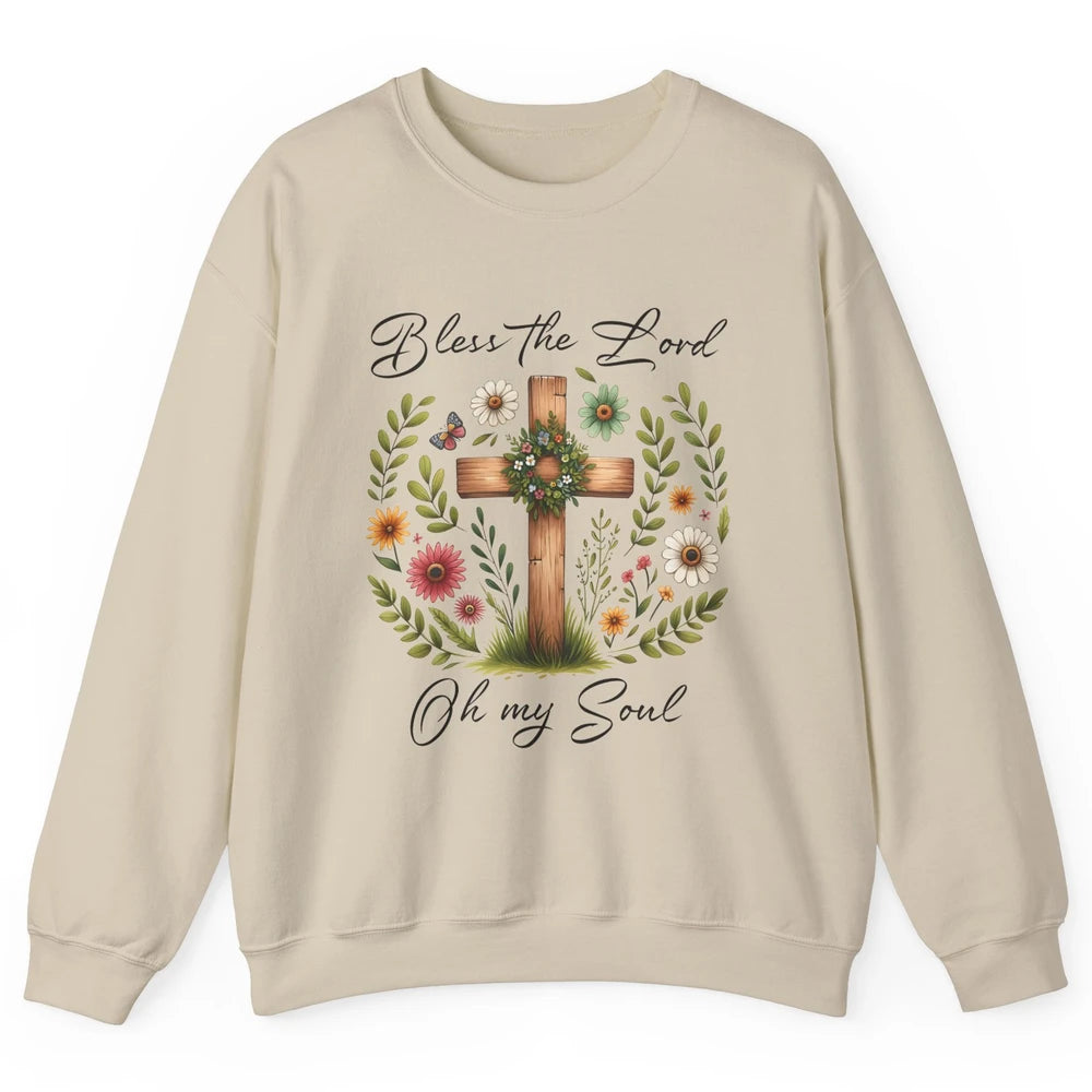 Bible Verse Bless The Lord Oh My Soul Christian Cross Retro Jesus Christ Church Unisex Crewneck Sweatshirt