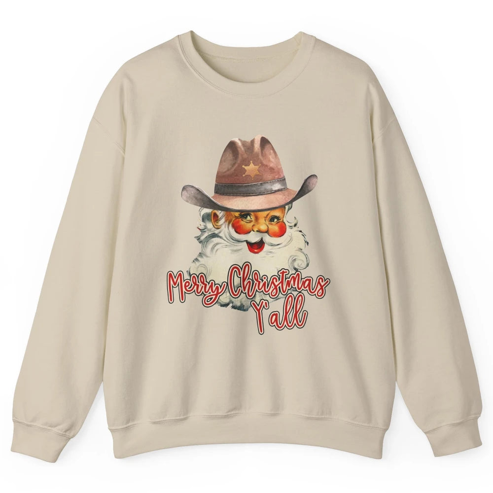 Santa Claus Merry Christmas Y'all Western Country Cowboy Unisex Crewneck Sweatshirt