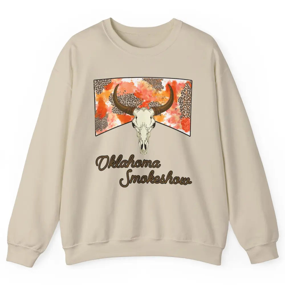 Boho Bull Skull Cow Print Oklahoma Smokeshow Western Country Unisex Crewneck Sweatshirt