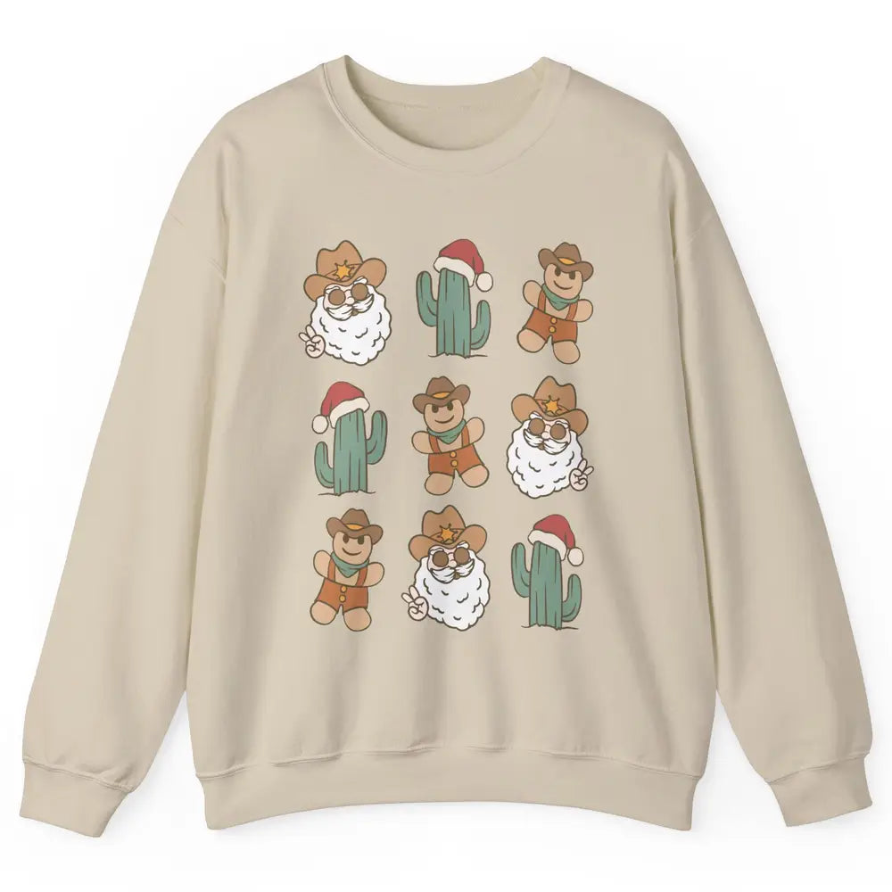 Cowboy Santa Gingerbread Desert Cactus Western Country Xmas Unisex Crewneck Sweatshirt