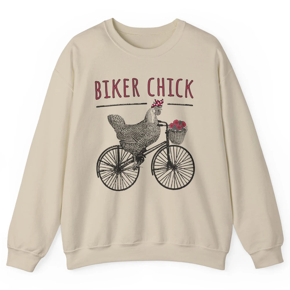 Biker Chick Funny Chicken Cycling Bicycle Women Biking Unisex Crewneck Sweatshirt