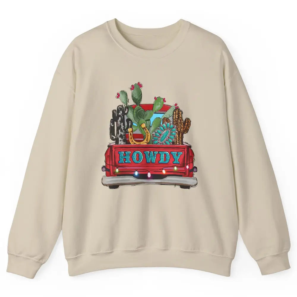 Howdy Truck Cactus Cowhide Western Christmas Gemstone Truck Unisex Crewneck Sweatshirt