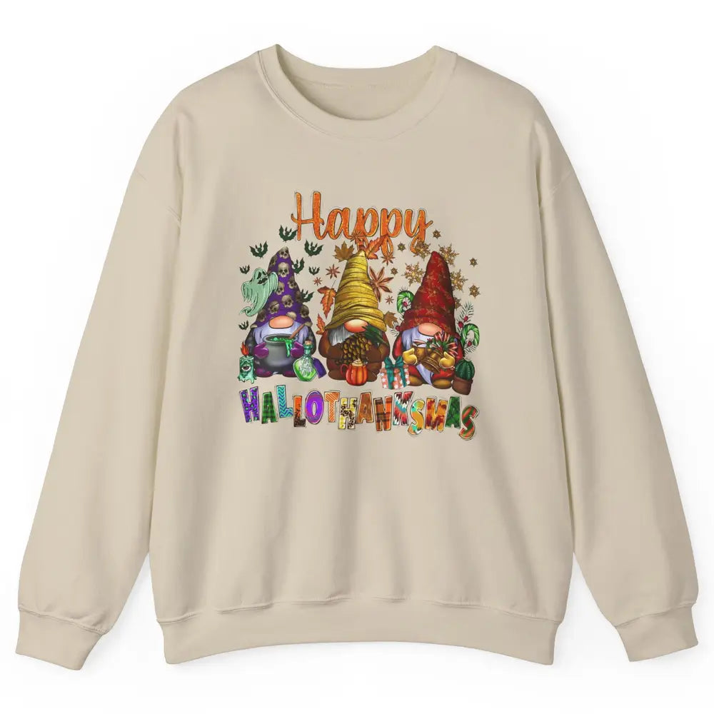 Funny Gnomes Happy Hallo-thank-mas Fall Pumpkin Thanksgiving Unisex Crewneck Sweatshirt