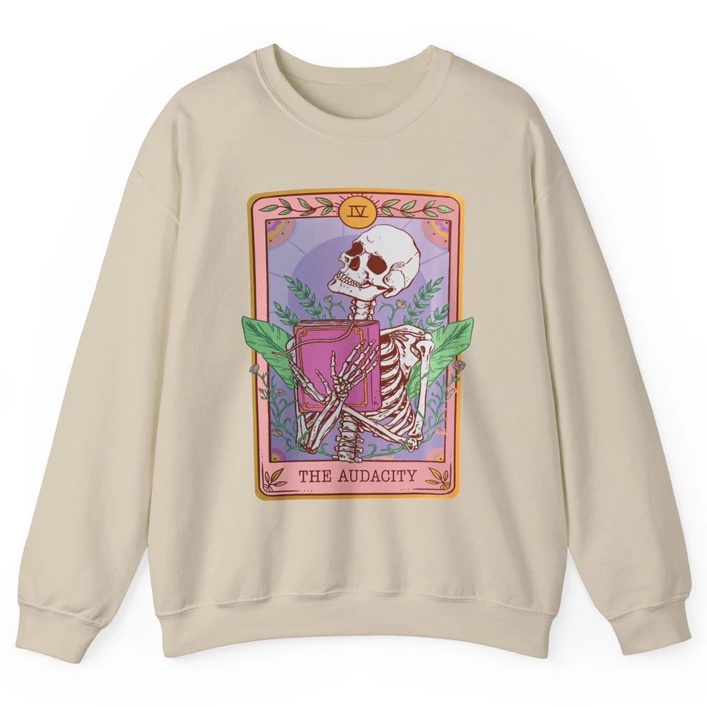 Retro Skeleton Reading Book The Audacity Plants Tarot Card Unisex Crewneck Sweatshirt