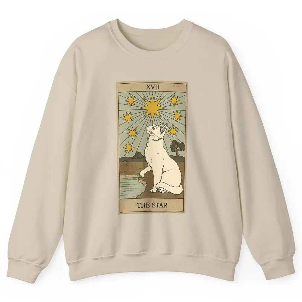 Tarot Card The Star White Cat Retro Mermaid Gothic Vintage Unisex Crewneck Sweatshirt