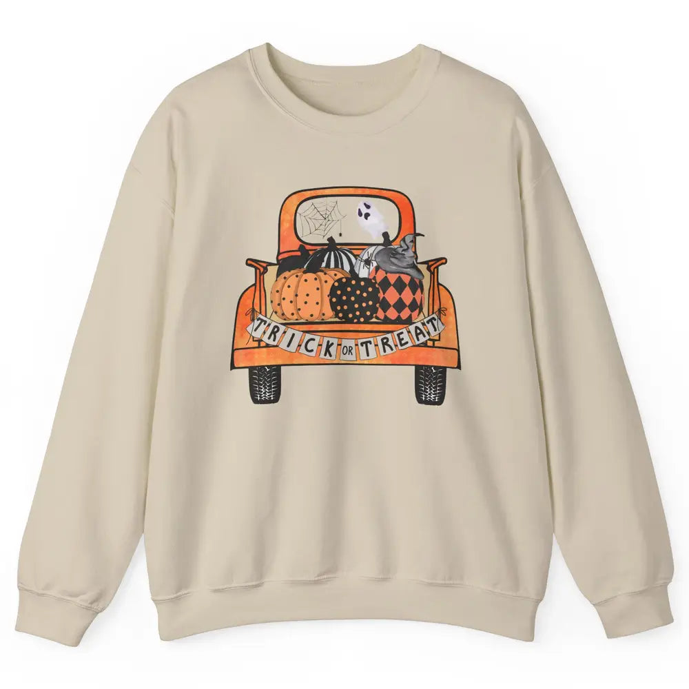 Retro Fall Pumpkin Truck Fall Halloween Trick Or Treat Gift Unisex Crewneck Sweatshirt