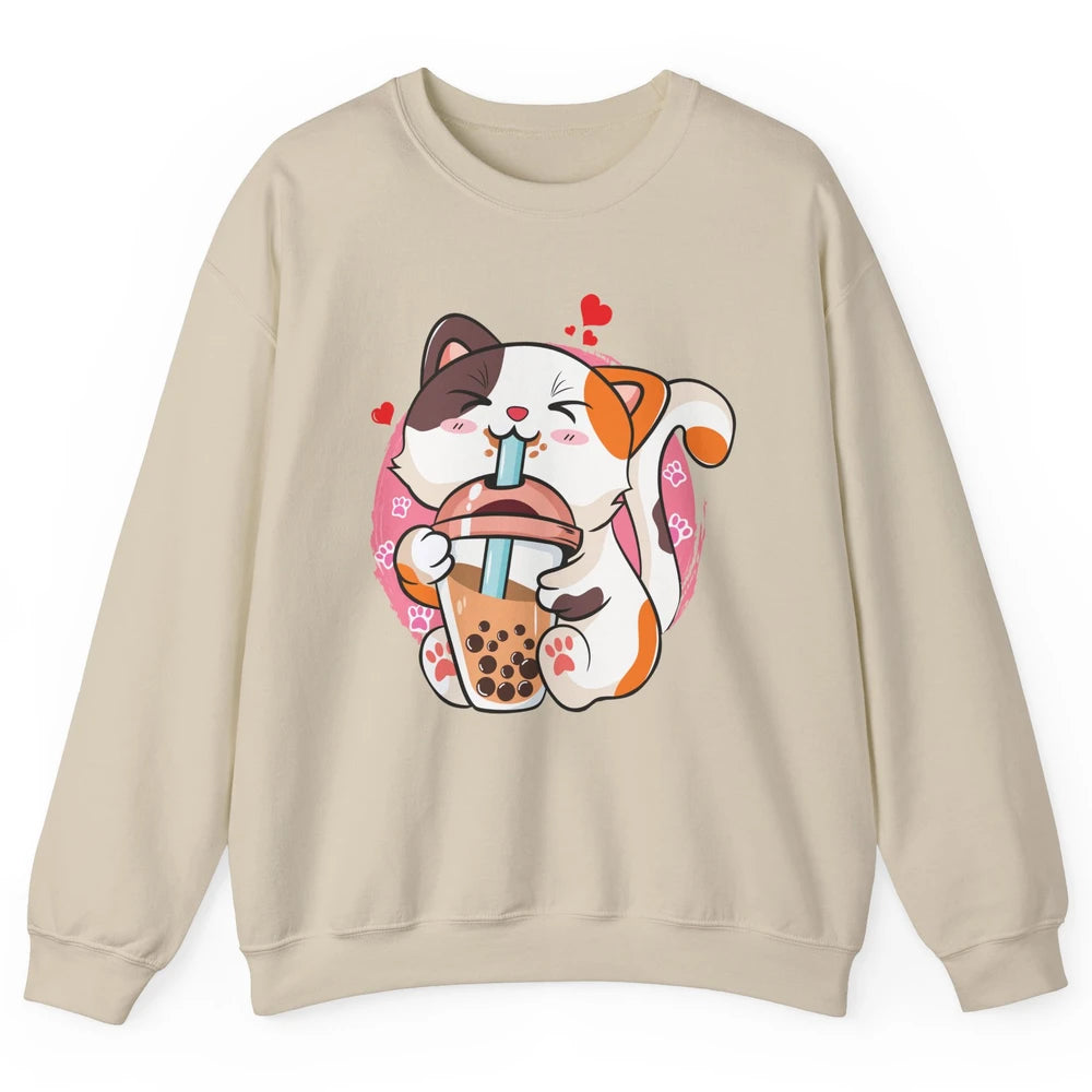 Boba Tea Cat Kawaii Cat Drink Milk Tea Kawaii Boba Cat Lover Unisex Crewneck Sweatshirt