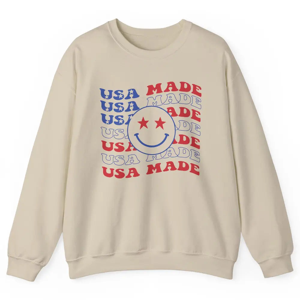 US Flag America Made Smiley Face July 4th American Patriots Unisex Crewneck Sweatshirt