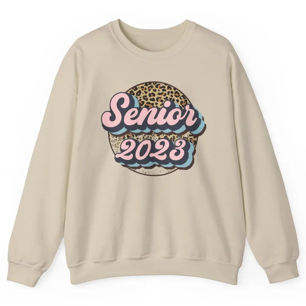 Retro Senior 2023 Leopard Back To School Western Graduation Unisex Crewneck Sweatshirt