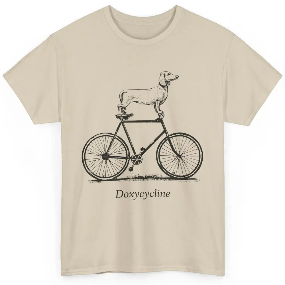 Dachshund On Bicycle Doxycycline Pun Veterinary Vet Tech Classic Unisex T-Shirt