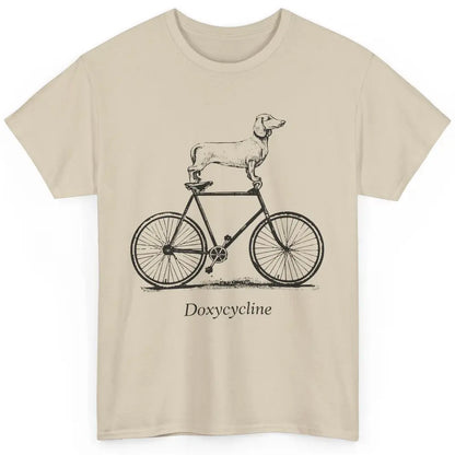 Dachshund On Bicycle Doxycycline Pun Veterinary Vet Tech Classic Unisex T-Shirt