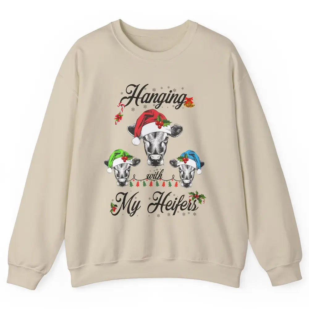 Funny Hanging With My Heifers Santa Heifer Christmas Costume Unisex Crewneck Sweatshirt