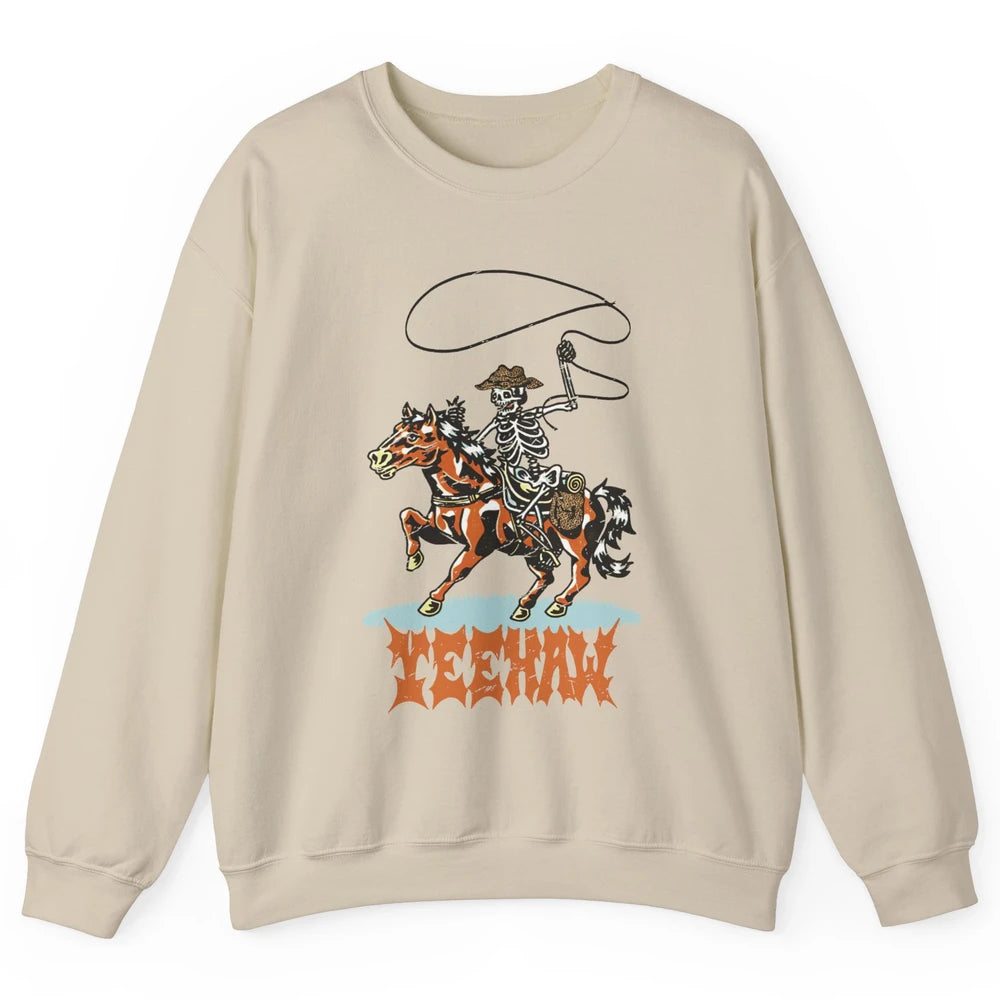 Retro Skeleton Cowboy Yeehaw Western Country Cowgirl Horses Unisex Crewneck Sweatshirt