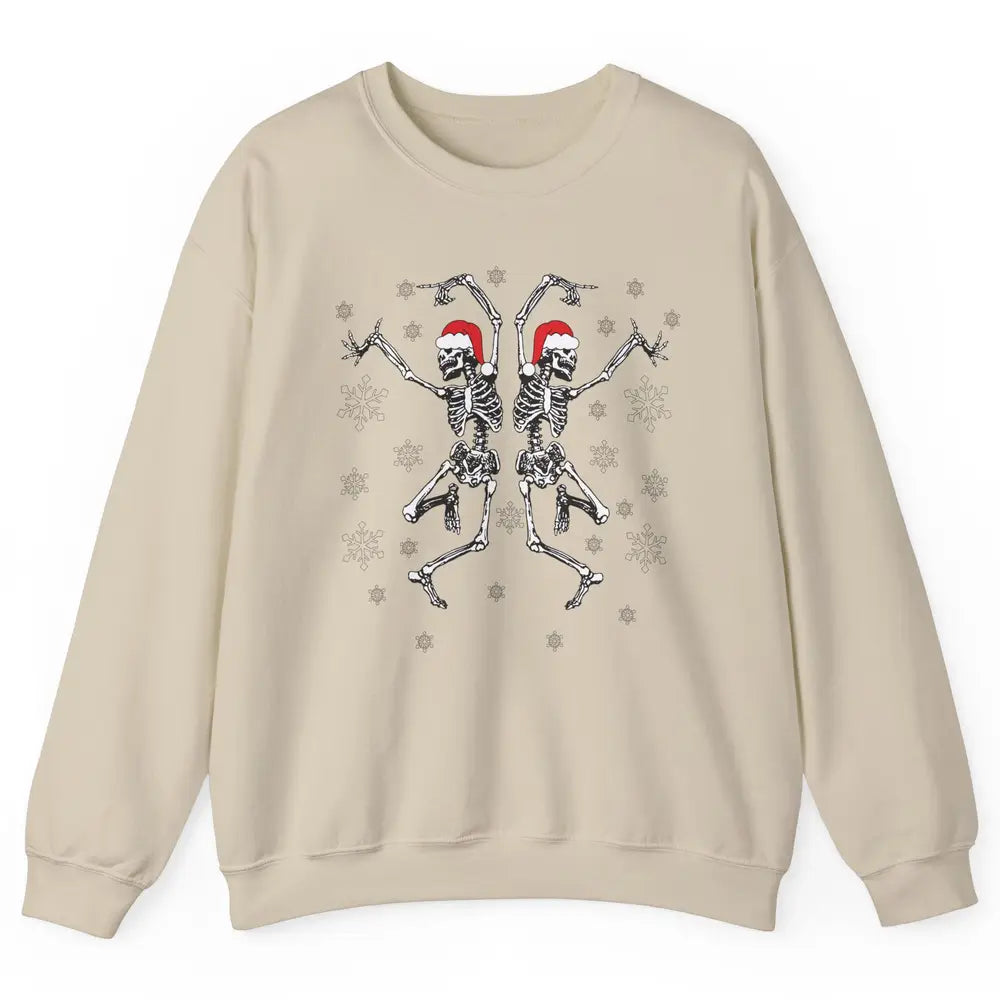 Funny Skeleton Christmas Dancing Snowflakes Santa Skeleton Unisex Crewneck Sweatshirt