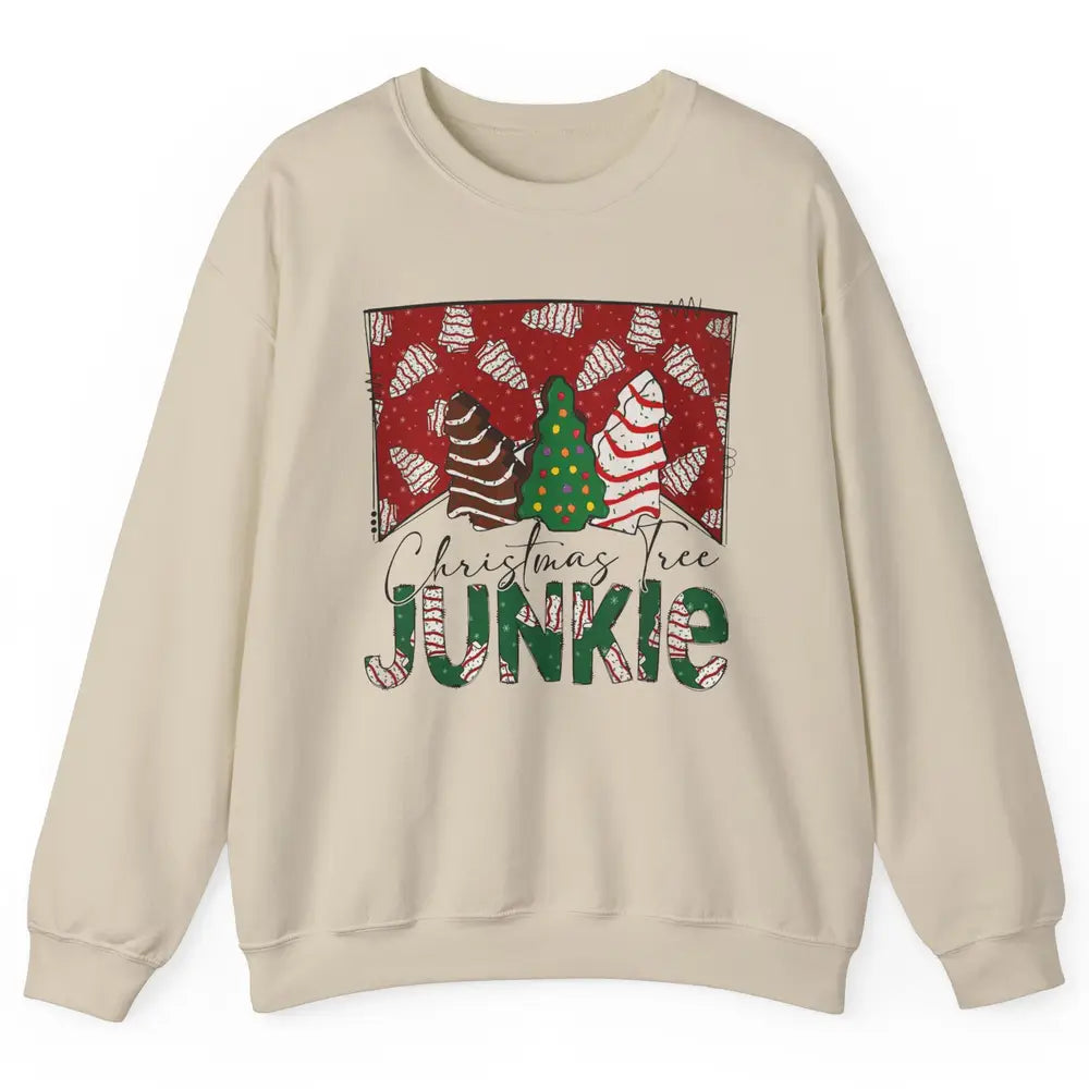 Funny Christmas Tree Cake Junkie Tis The Season Western Xmas Unisex Crewneck Sweatshirt