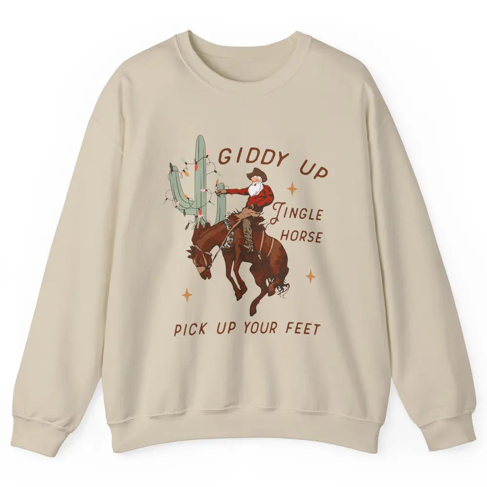 Cowboy Santa Horsing Giddy Up Jingle Horse Christmas Cactus Unisex Crewneck Sweatshirt