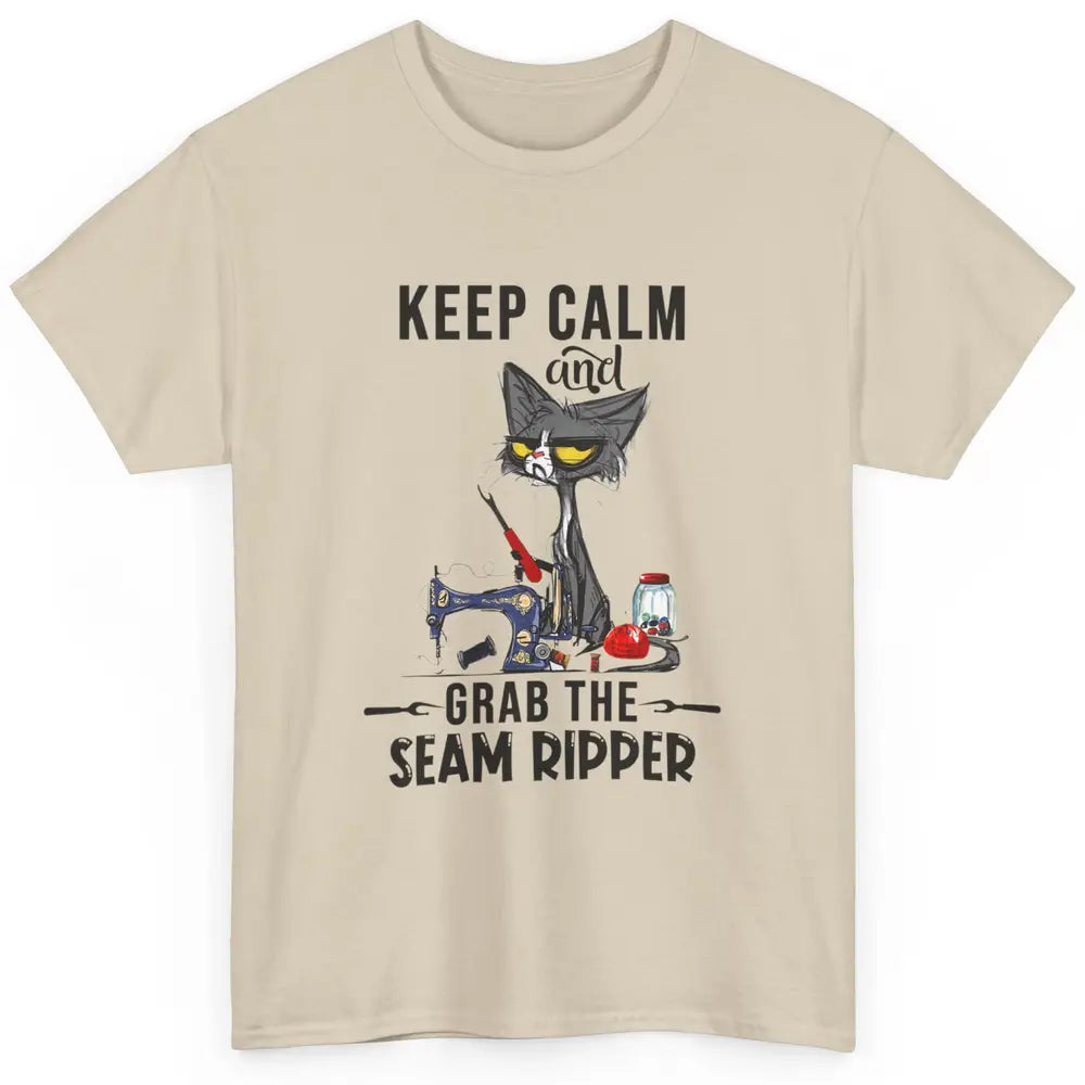 Funny Black Cat Keep Calm Grab Seam Ripper Sewing Quilting Classic Unisex T-Shirt