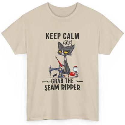 Funny Black Cat Keep Calm Grab Seam Ripper Sewing Quilting Classic Unisex T-Shirt