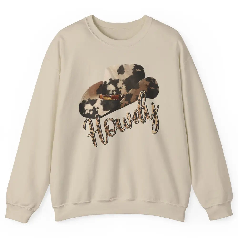 Vintage Leopard Cowboy Hat Howdy Western Country Cowgirls Unisex Crewneck Sweatshirt