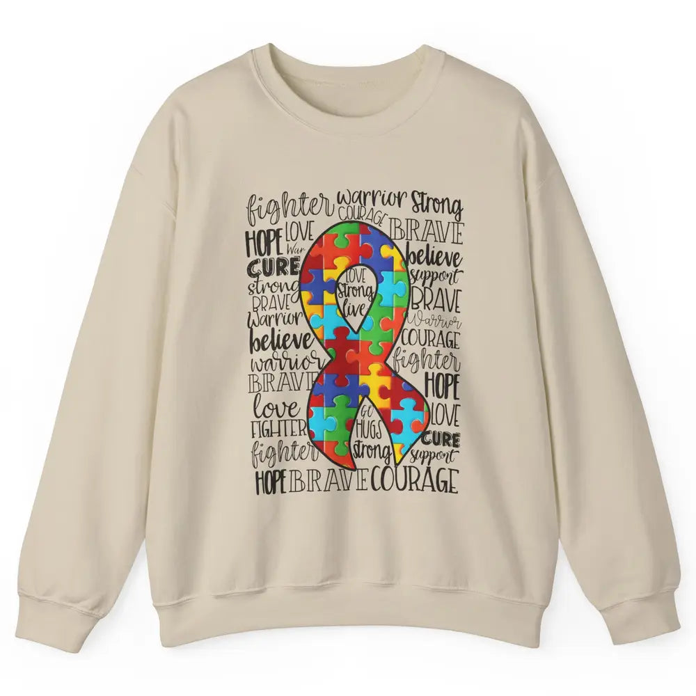 Autism Awareness Puzzles Ribbon Strong Brave Autism Support Unisex Crewneck Sweatshirt