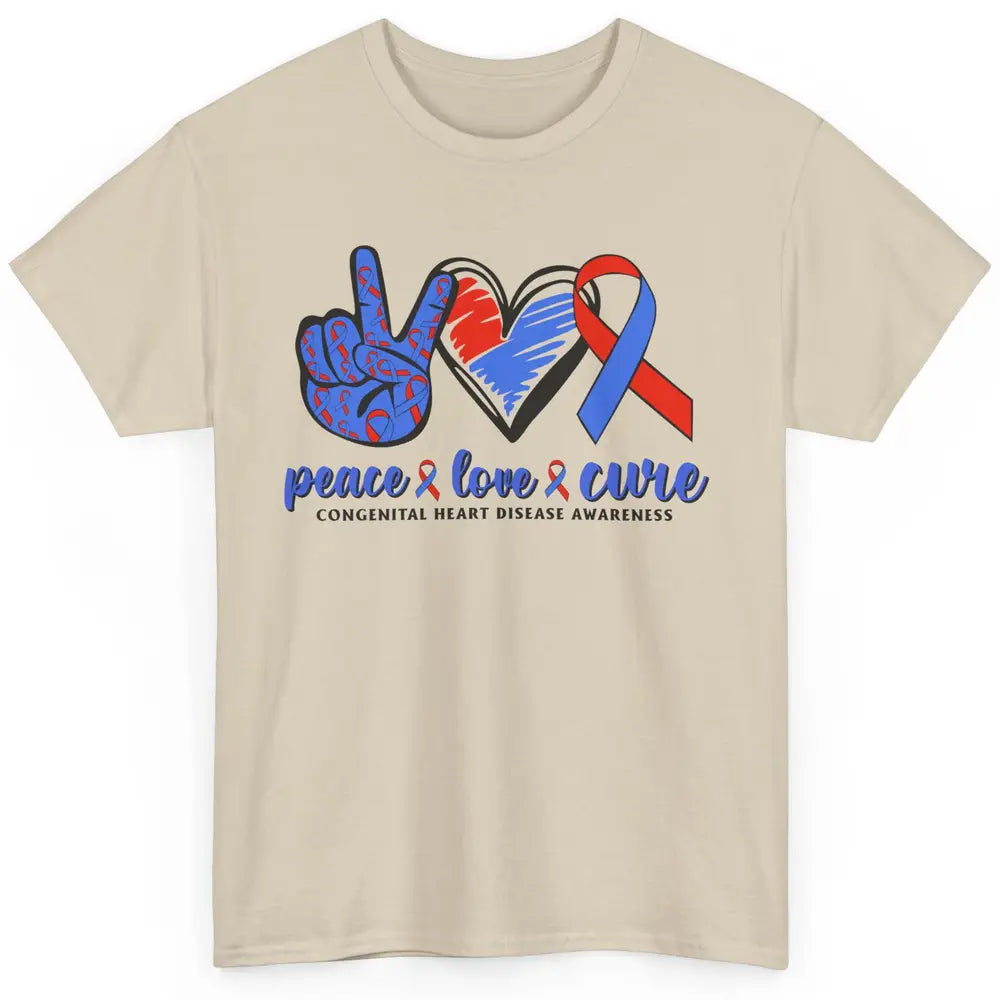 Congenital Heart Disease Blue Red Ribbon Peace Love Cure CHD Classic Unisex T-Shirt