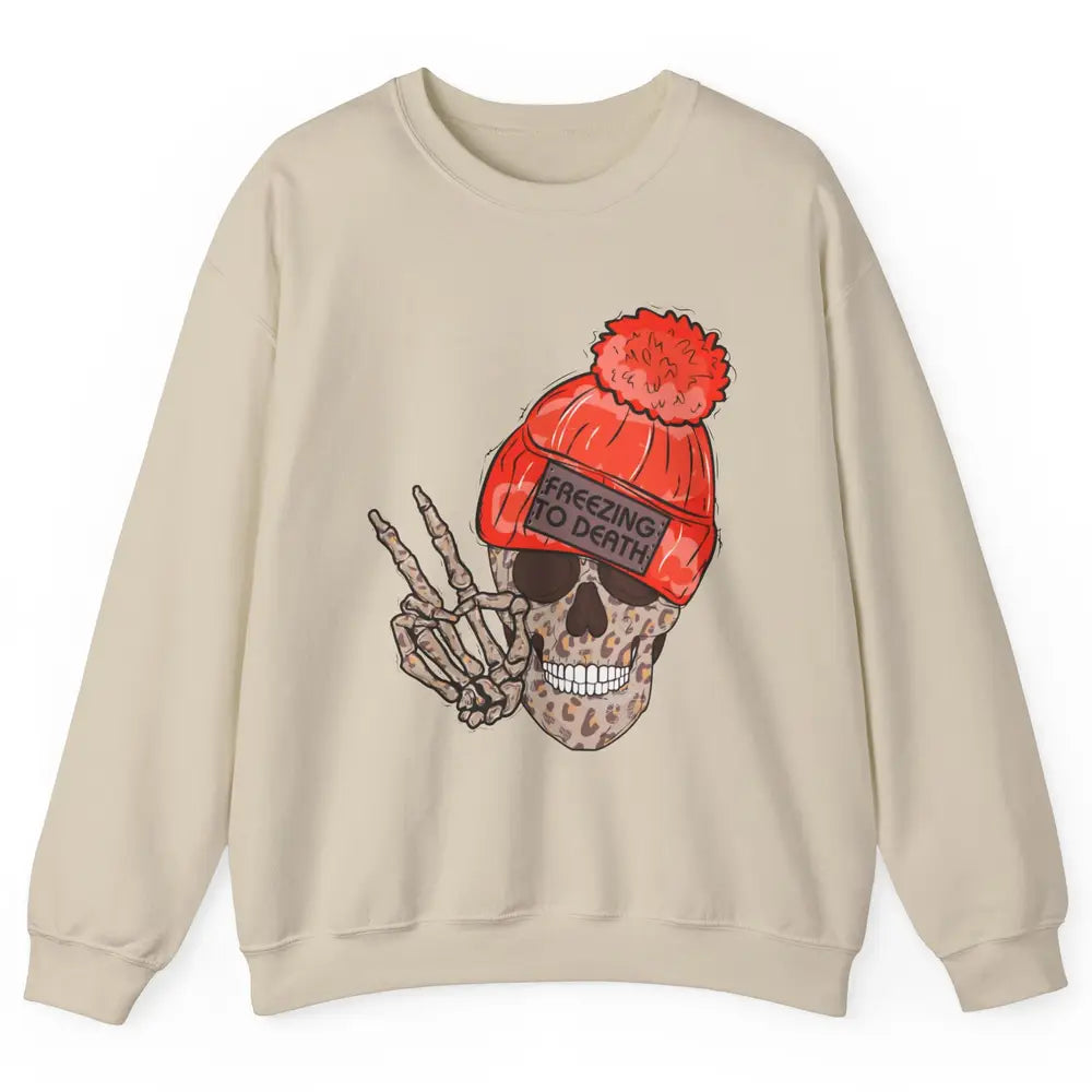 Funny Leopard Skull Freezing To Death Funny Christmas Winter Unisex Crewneck Sweatshirt