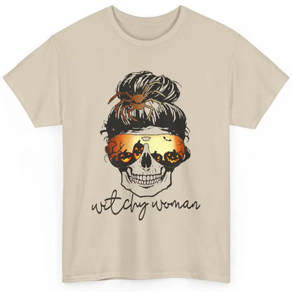 Witchy Woman Messy Bun Hair Skull Halloween Pumpkin Costume Classic Unisex T-Shirt