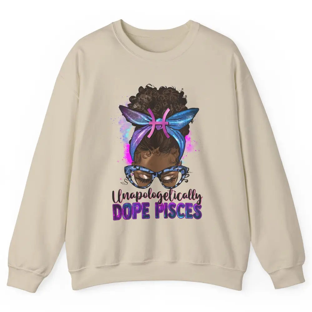 Unapologetically Dope Pisces Zodiac Leopard Afro Messy Bun Unisex Crewneck Sweatshirt