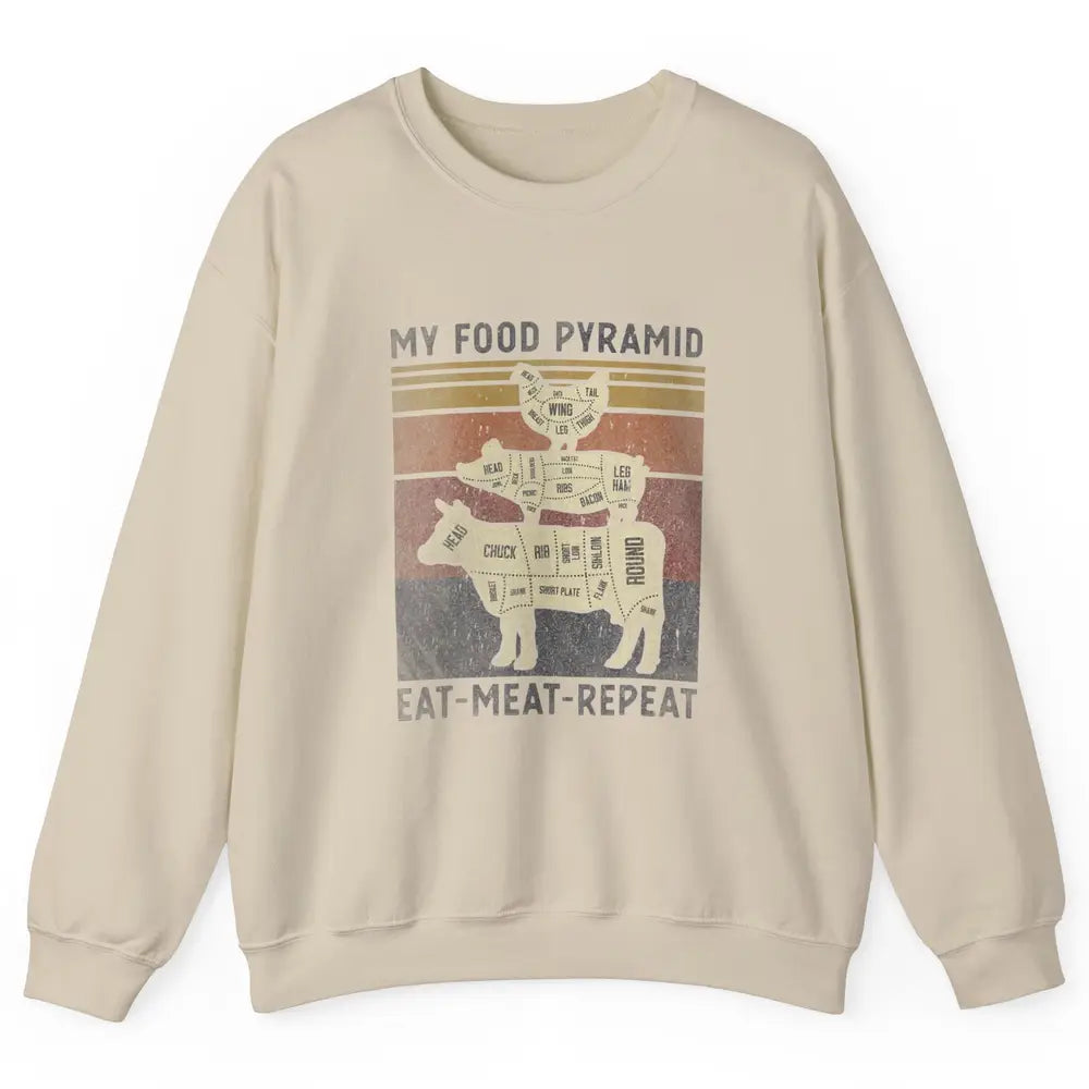 Vintage My Food Pyramid Eat Meat BBQ Lover Fast Food Retro Unisex Crewneck Sweatshirt