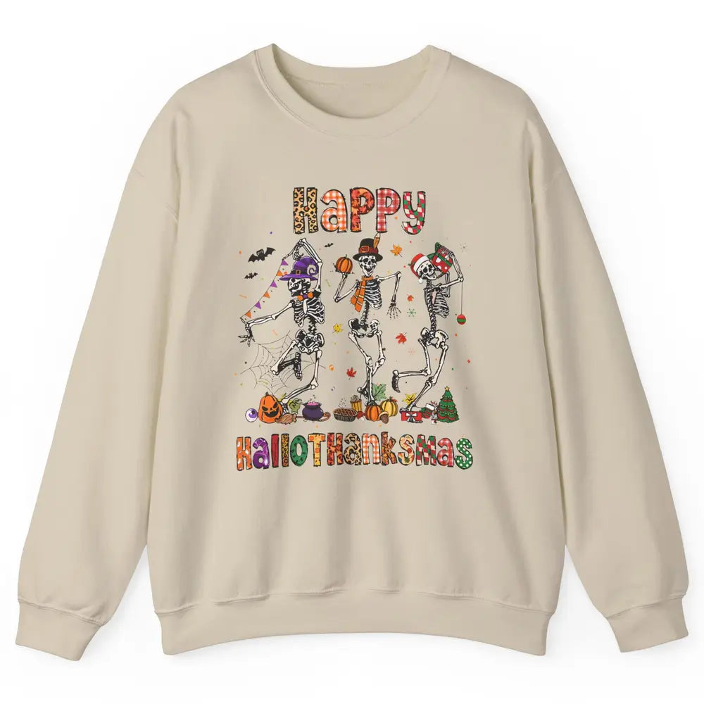 Funny Dancing Skeleton Happy Hallo-thank-mas Fall Pumpkin Unisex Crewneck Sweatshirt