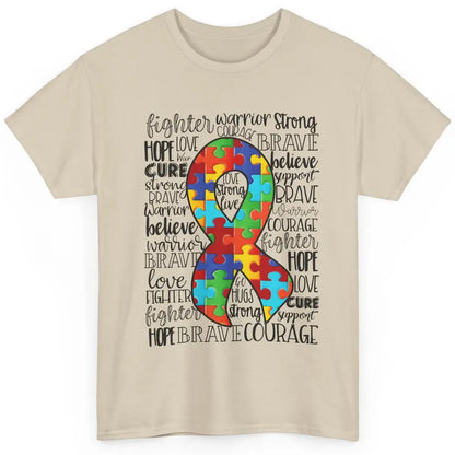 Autism Awareness Puzzles Ribbon Strong Brave Autism Support Classic Unisex T-Shirt