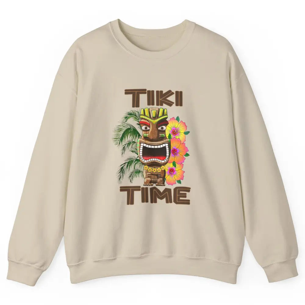 Aloha Flower Luau Tiki Time Hawaii Palm Tree Paradise Beach Unisex Crewneck Sweatshirt