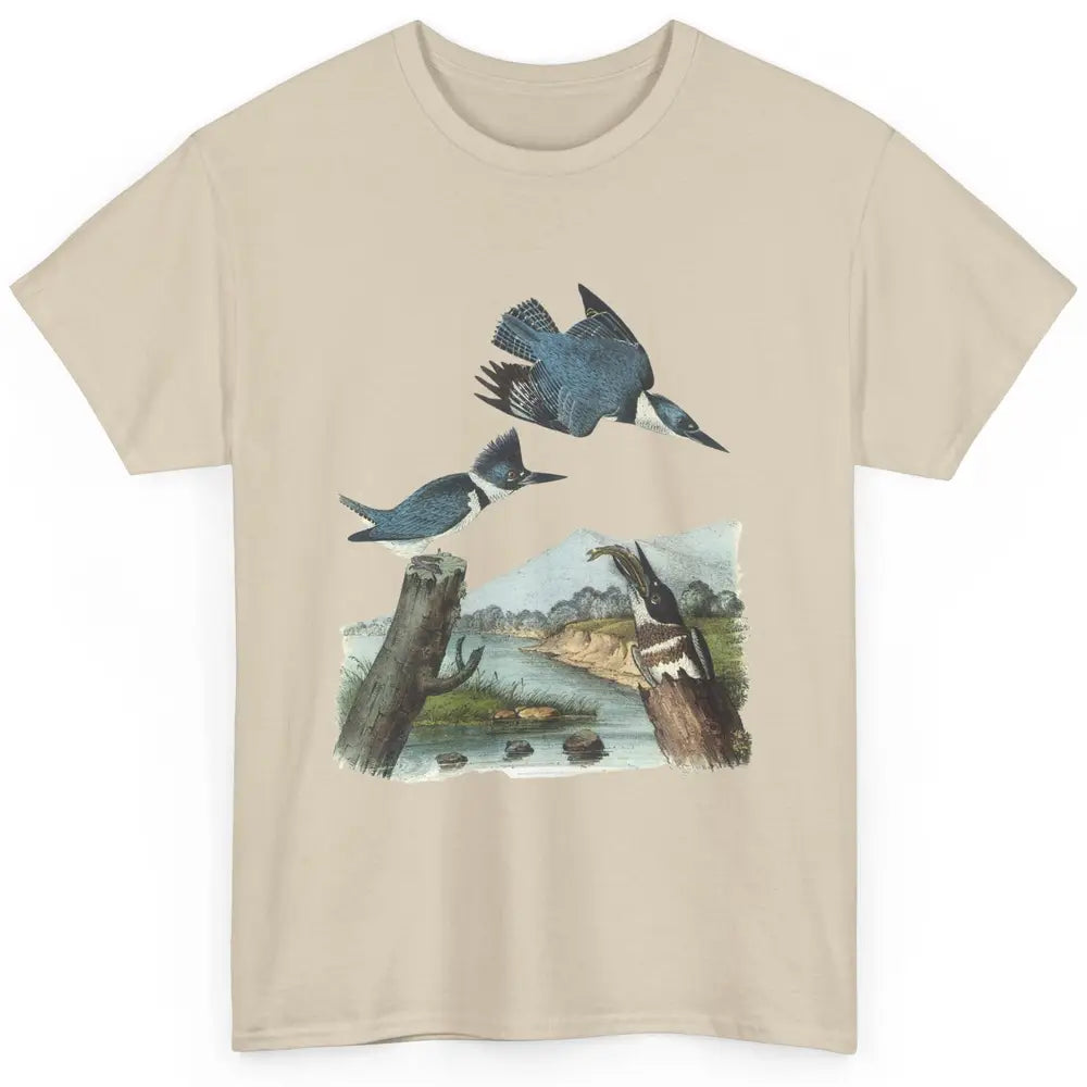 Watercolor Belted Kingfisher Bird Eat Fish Nature Birding Classic Unisex T-Shirt